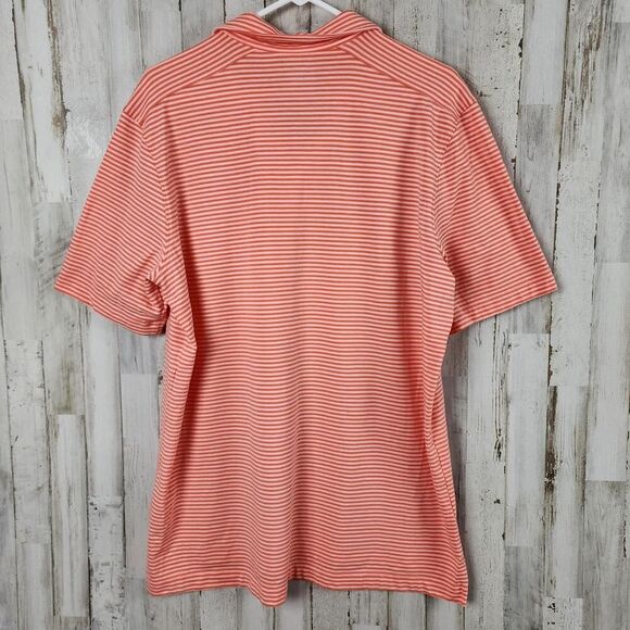 Lands' End Striped Polo Shirt Orange White Size Large - Picture 2 of 8